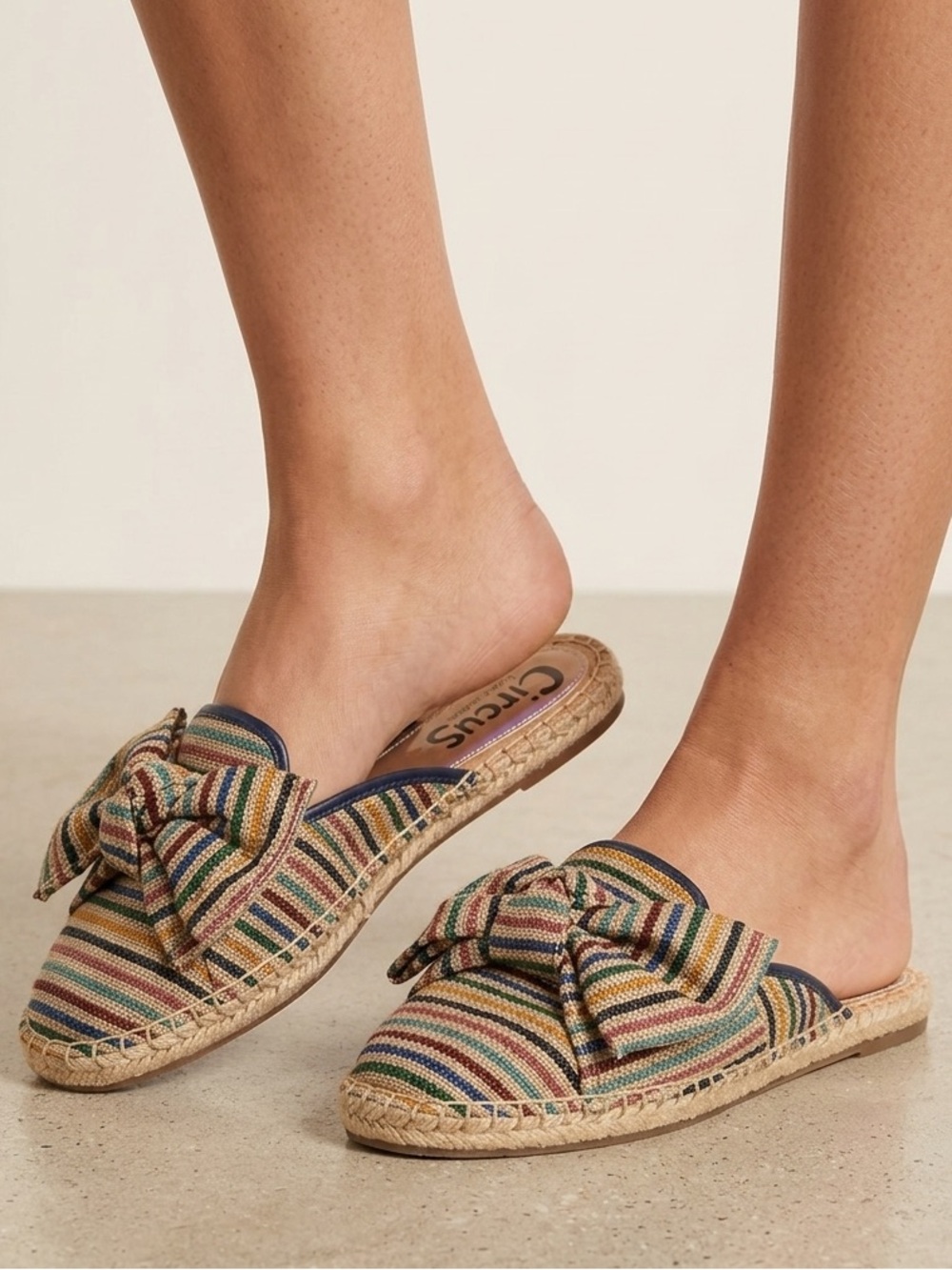 Sam Edelman Circus Striped Bow Espadrilles‎ Slip on Flats Summer Mule Size 11